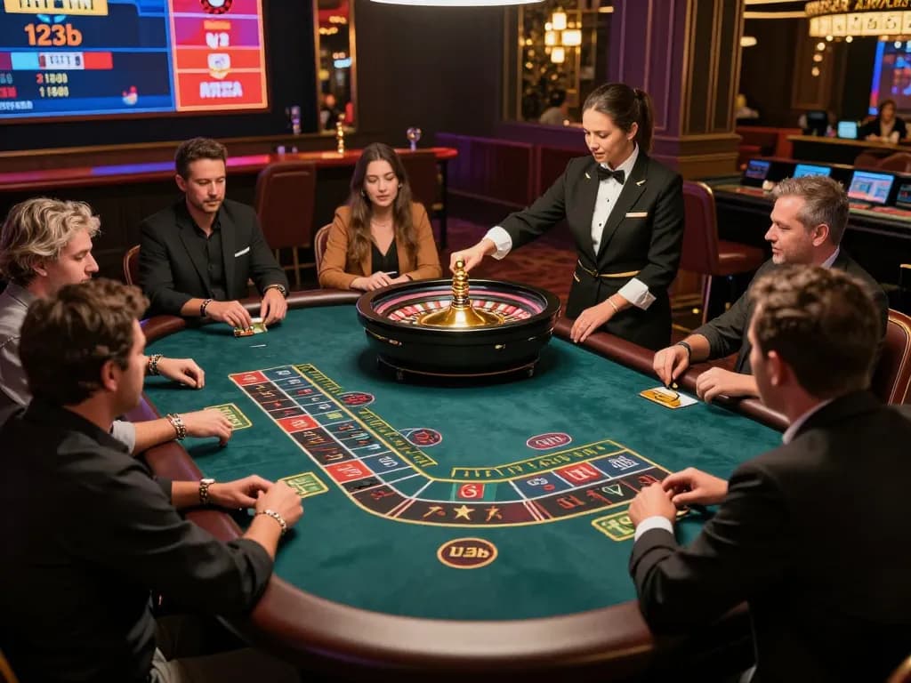 Players engaging with the live dealer at 123b casino roulette table in an exciting atmosphere.
