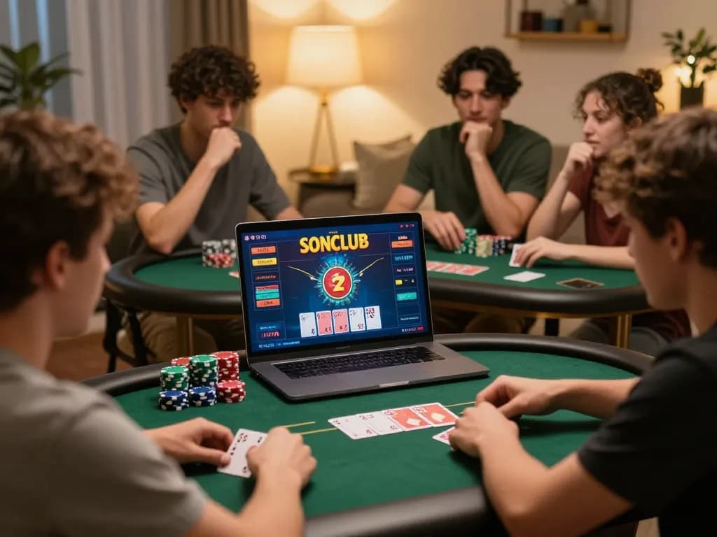 Players strategizing their next move in an online poker game on Sonclub, emphasizing engagement and excitement.