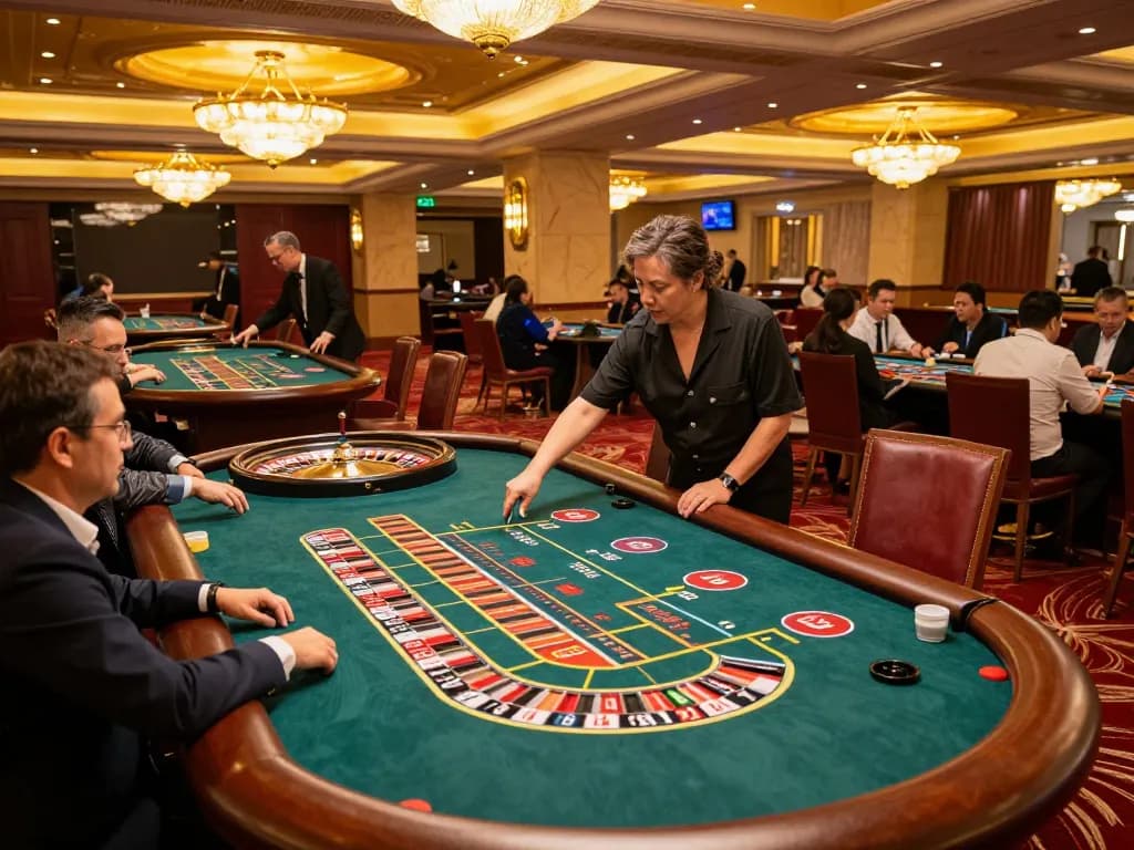 Players engaging in game bài đổi thưởng at roulette tables, showcasing excitement and strategic betting in a luxurious casino environment