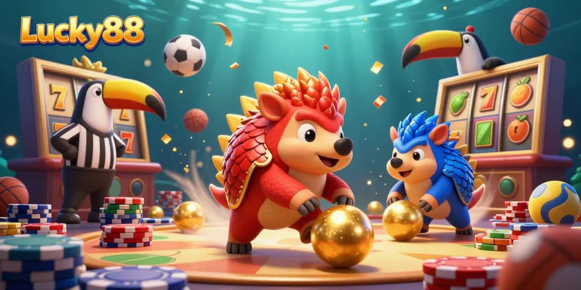 Join the excitement of Lucky88 slot with vibrant pangolins and dynamic casino elements!