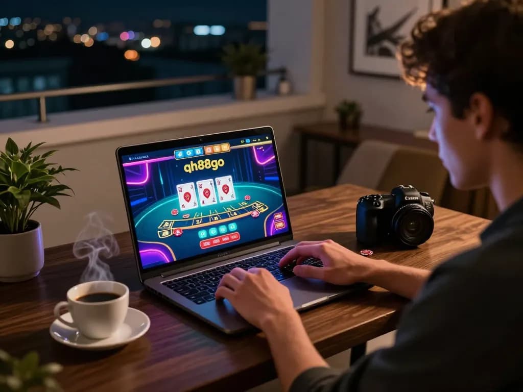 Engaging in live dealer blackjack on qh88go platform at a modern gaming setup.