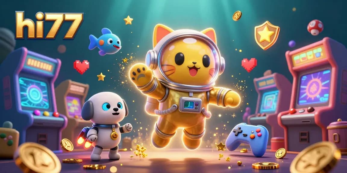 Experience thrilling gameplay with hi77's vibrant gaming atmosphere in this detailed 3D illustration.