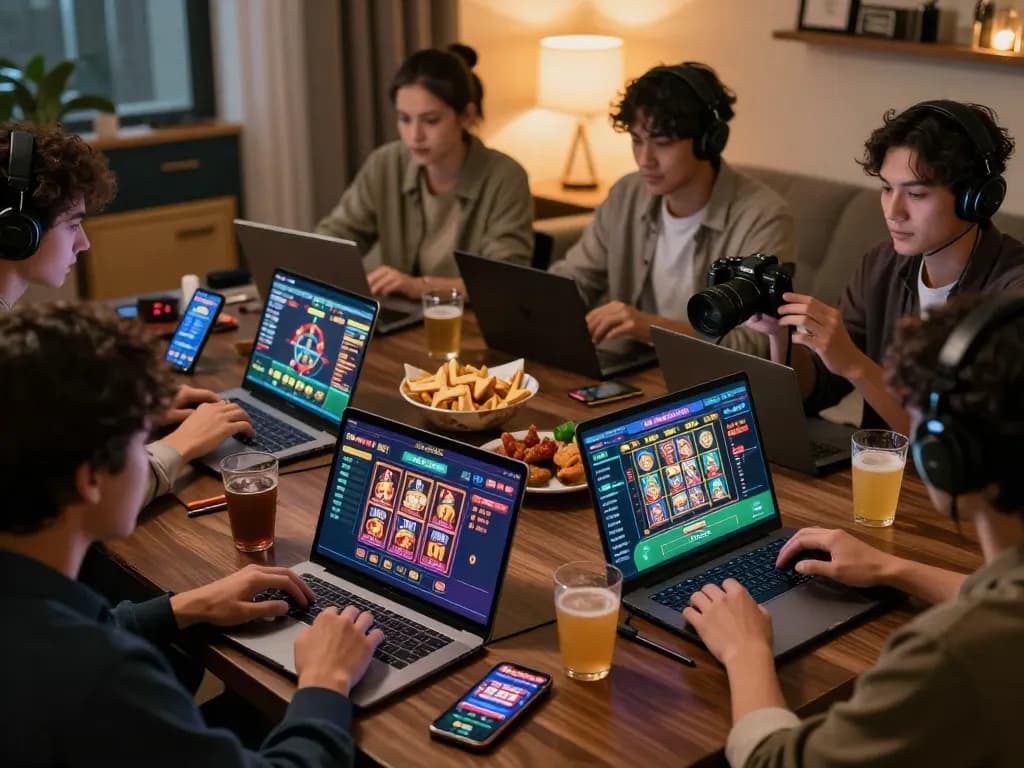 Engaged players using nk88 app for exciting online gambling with various devices and games.