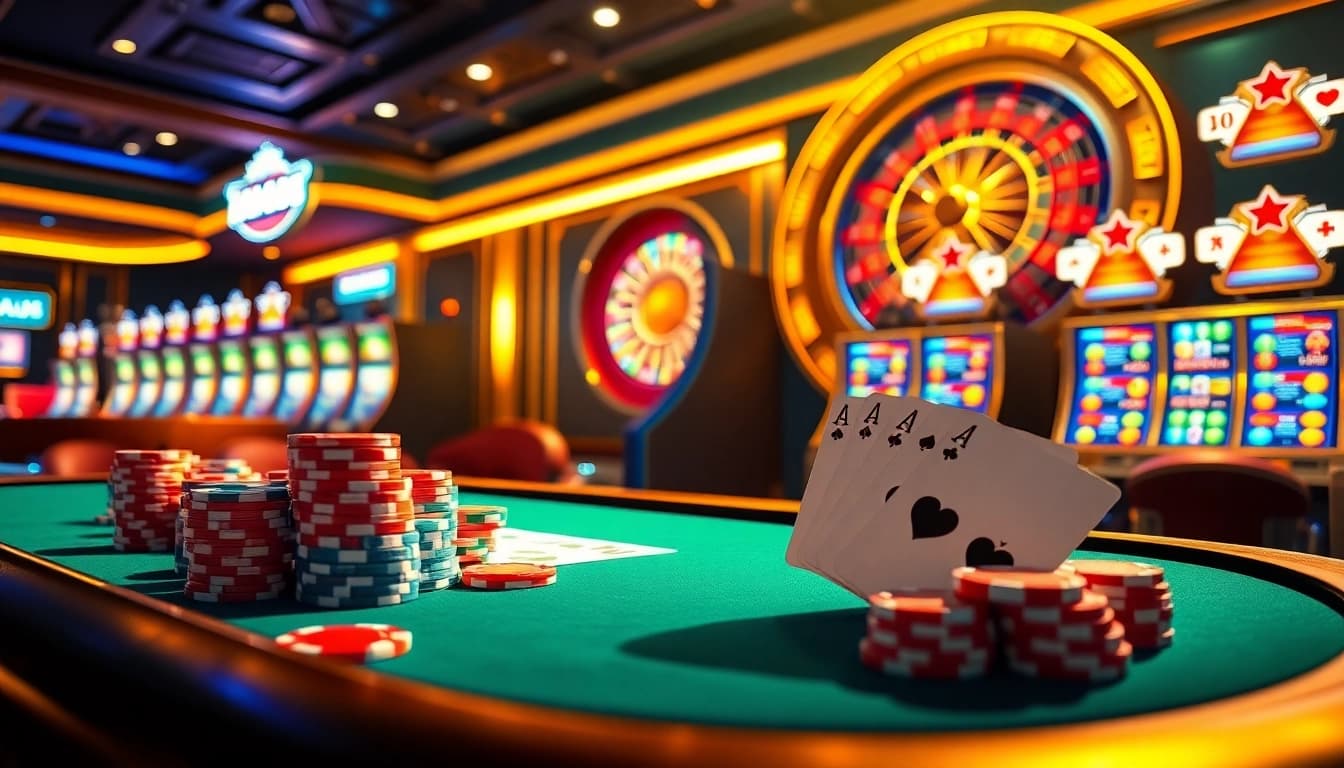 Experience the thrill of winning at MM88's vibrant casino with poker tables and jackpot slots.