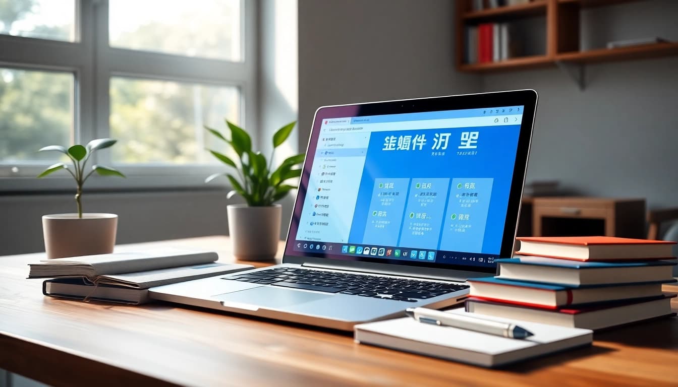 Professional workspace showcasing 有道 translation software, reflecting innovation and education.