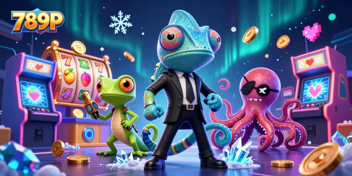 Experience thrilling gaming action at 789P with colorful slot reels and dynamic characters in this vibrant casino scene.