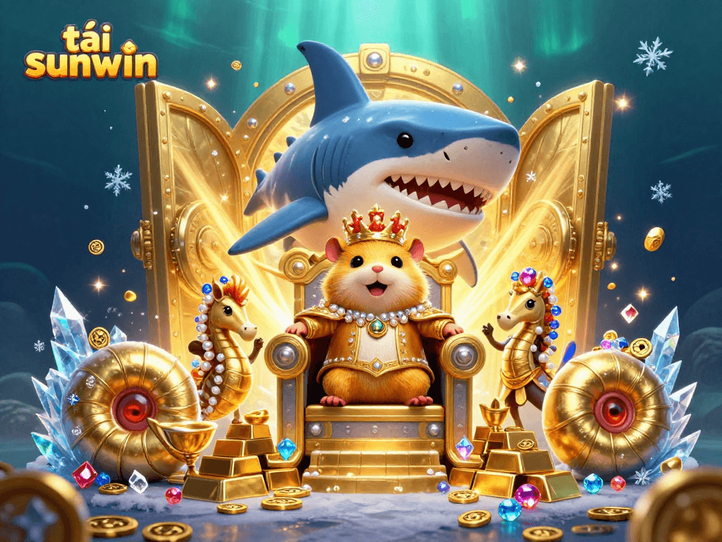 Experience the thrill of tải sunwin with a vibrant underwater casino scene featuring a unique hamster king.