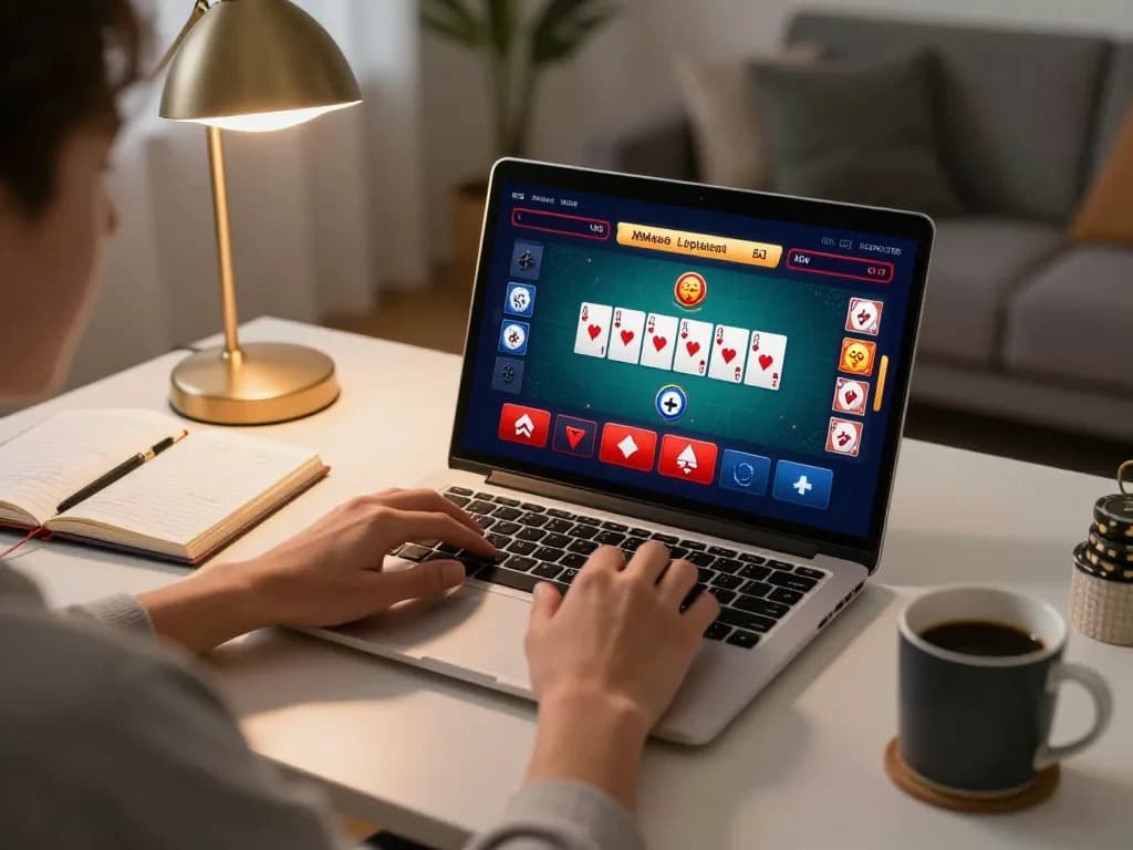 Engaging in MM88 online casino games at home with modern decor and strategic gaming setup.