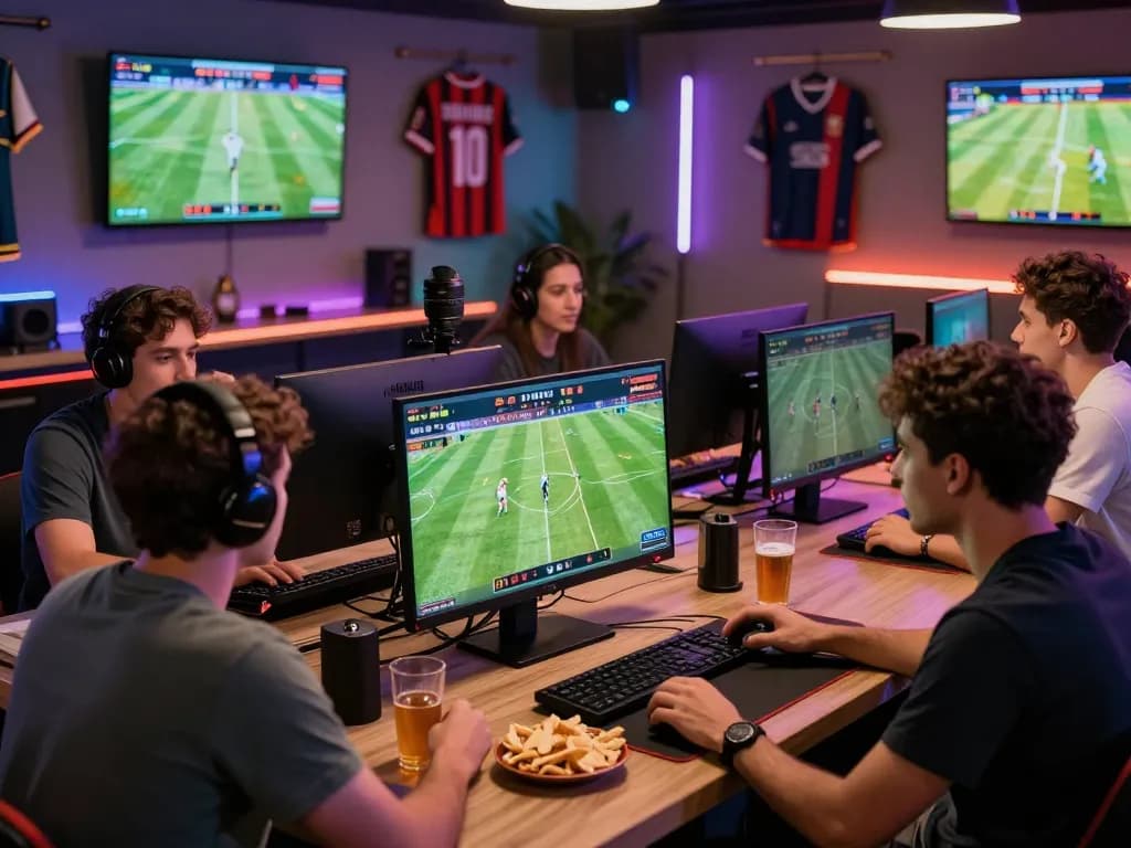 Engaged bettors analyzing kèo nhà cái during a lively sports betting session.