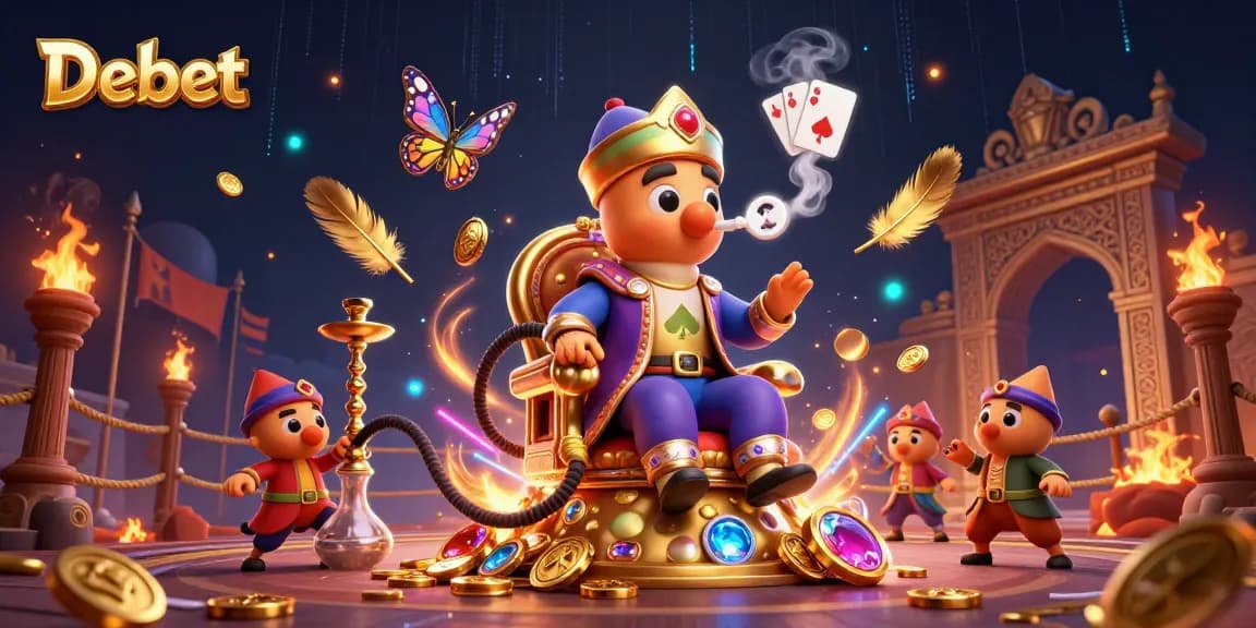Experience thrilling bets with Debet in a vibrant 3D casino world filled with exciting symbols.