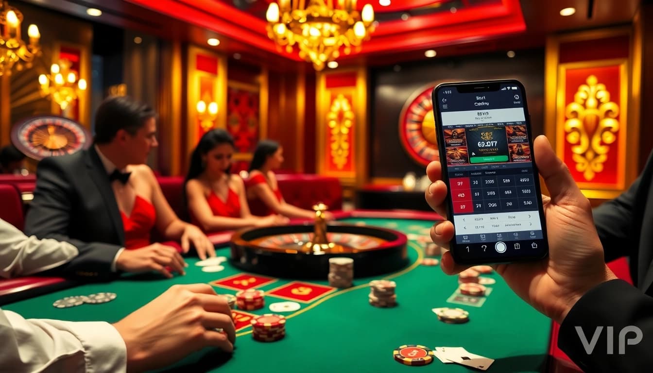 A high-stakes poker game featuring 68VIP players with poker chips and cards, showcasing luxury and excitement.