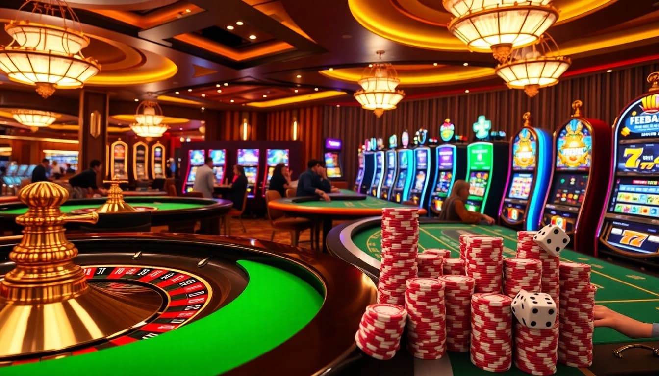 Exciting casino gaming scene featuring F8BET poker tables and roulette.
