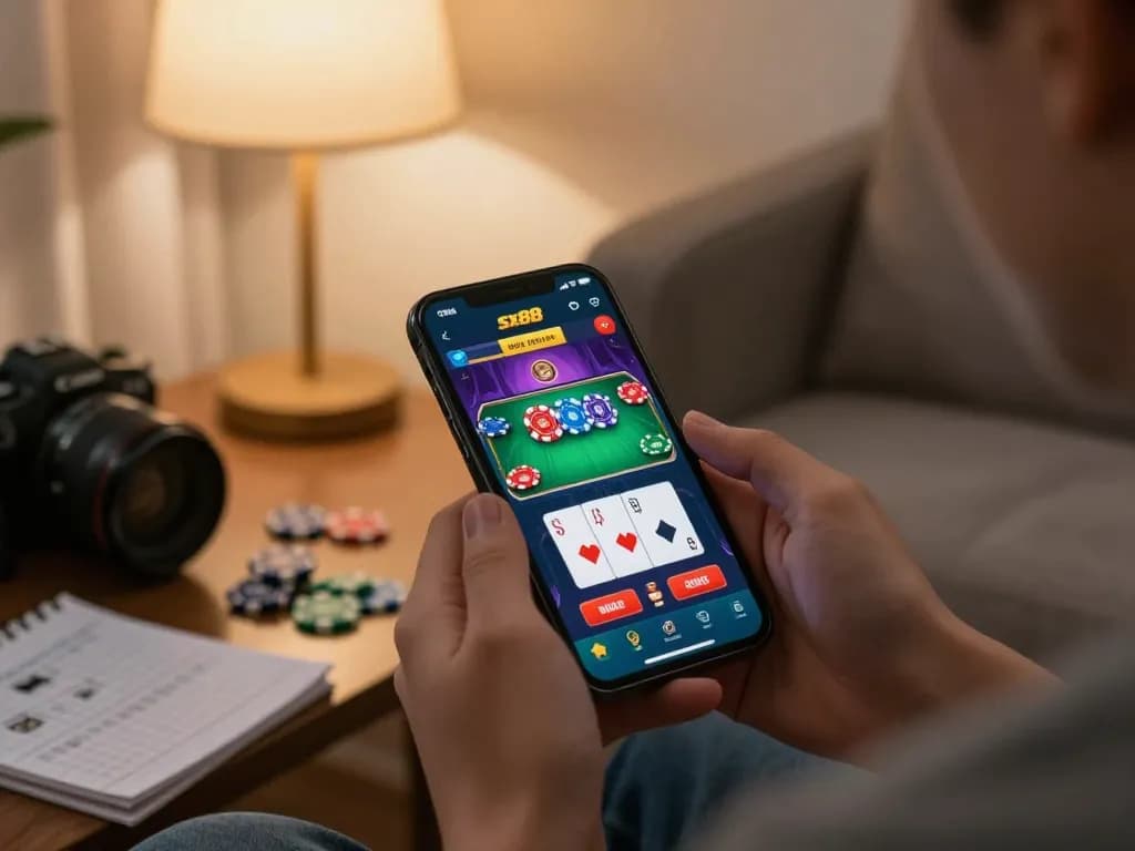 SImmerse yourself in sx88 casino action as a player utilizes their smartphone for an engaging game.