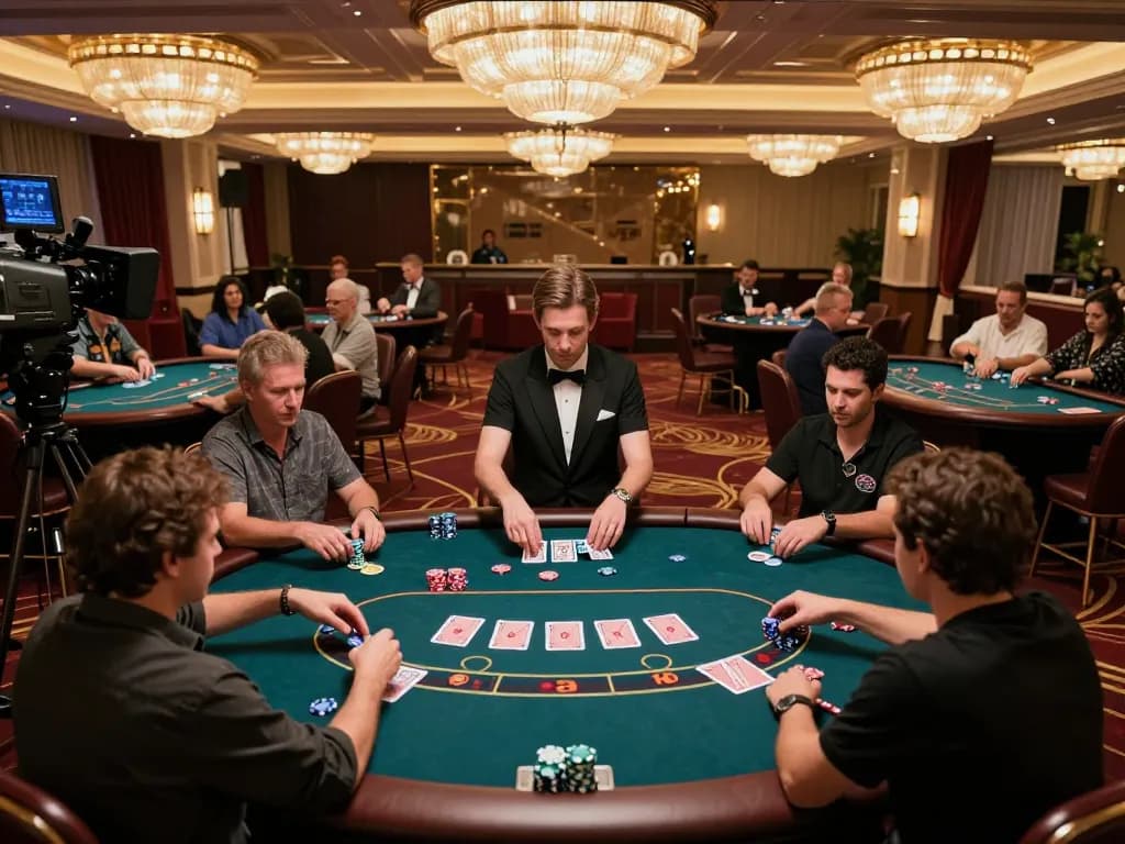 Players strategizing their bets at poker tables at GMNC casino, creating an exciting atmosphere.