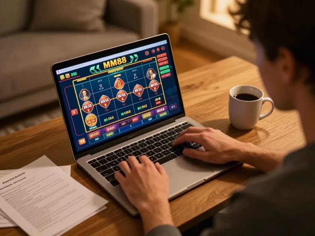 Player enjoying an online MM88 casino game, showcasing strategic gameplay and responsible gambling.
