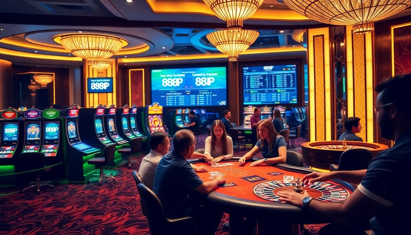 Exciting poker game scene at 888P casino with players engaged in high-stakes action.