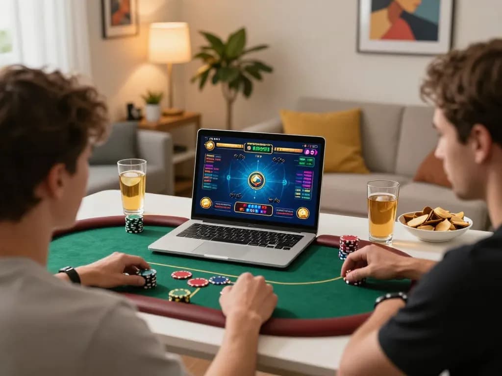 Engaged player strategizing in online poker game on vua99 platform from home