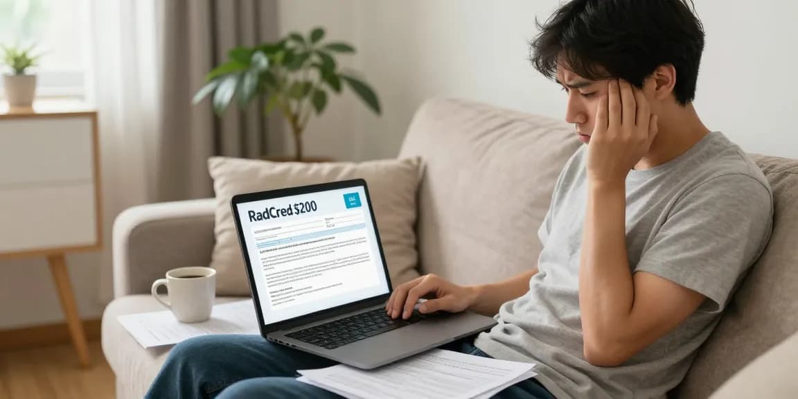 Individual applying for a RadCred $200 loan in a cozy home environment, highlighting comfort and accessibility.