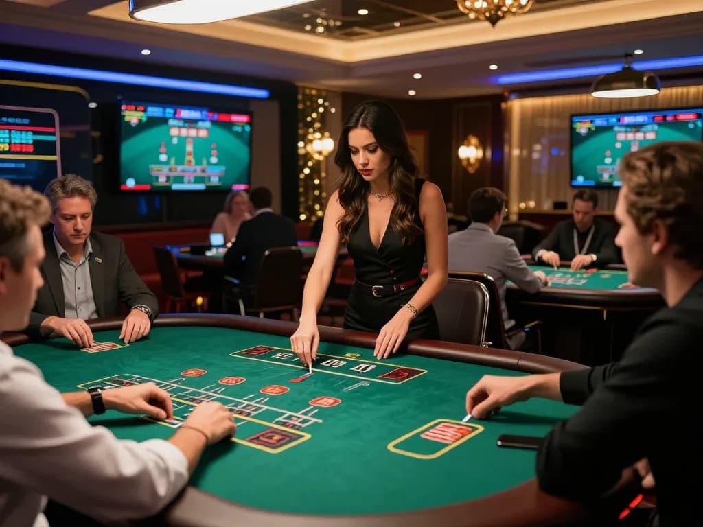TX666 live dealer blackjack table with engaging dealer and betting players in vibrant casino setting.