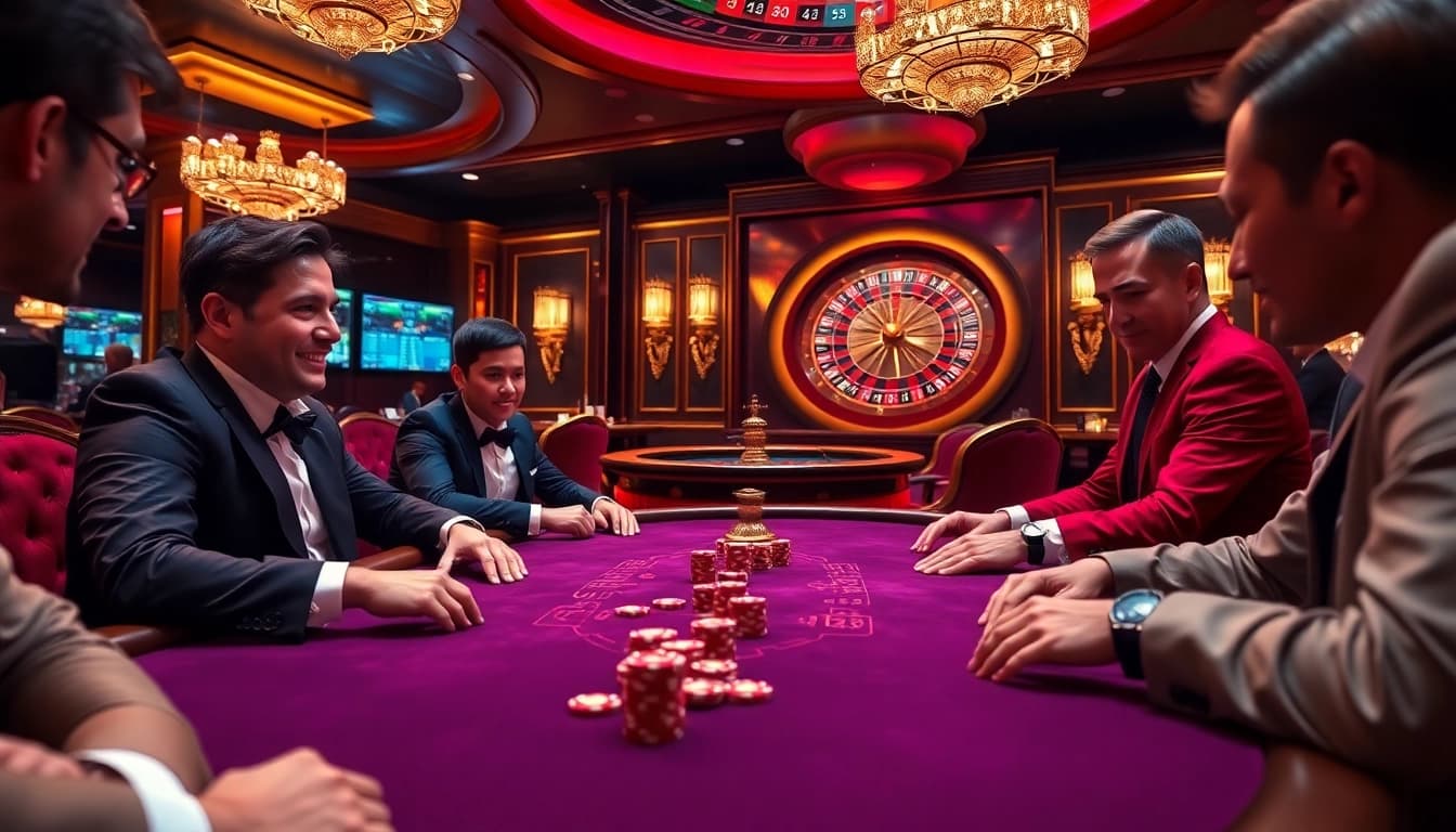 Engaging poker game scene showcasing RR88C virtual experience with vibrant colors and luxury elements.