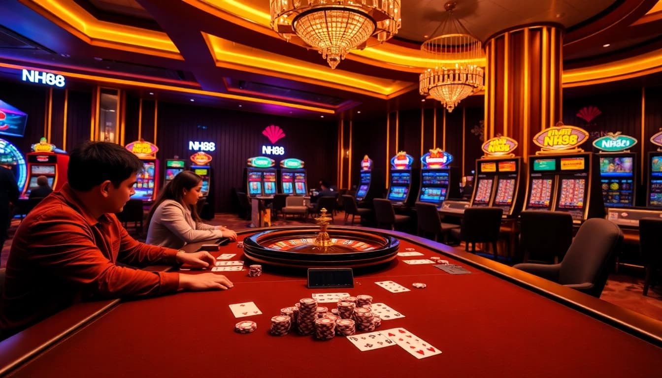 Experience NH88's thrilling gambling atmosphere with vibrant casino games and engaging players.