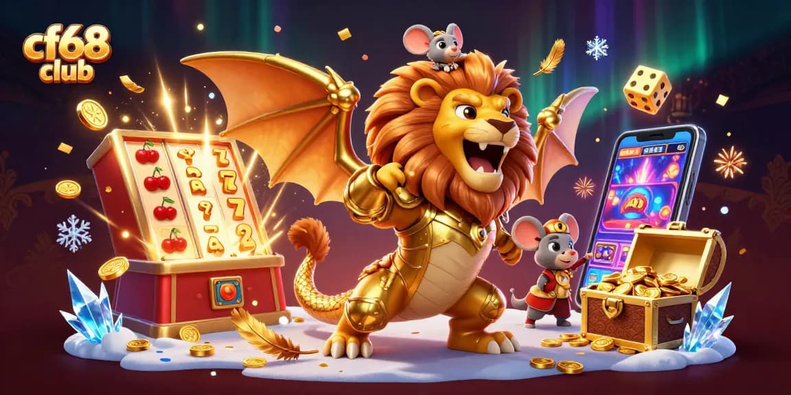 Experience the thrill of cf68 club with a triumphant chimera amidst jackpot delights in this vibrant casino scene.