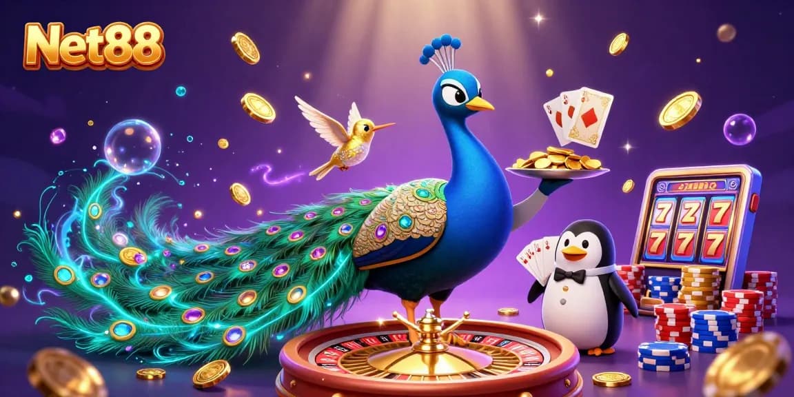 Engage with Net88's thrilling casino experience featuring vibrant characters and gaming elements.