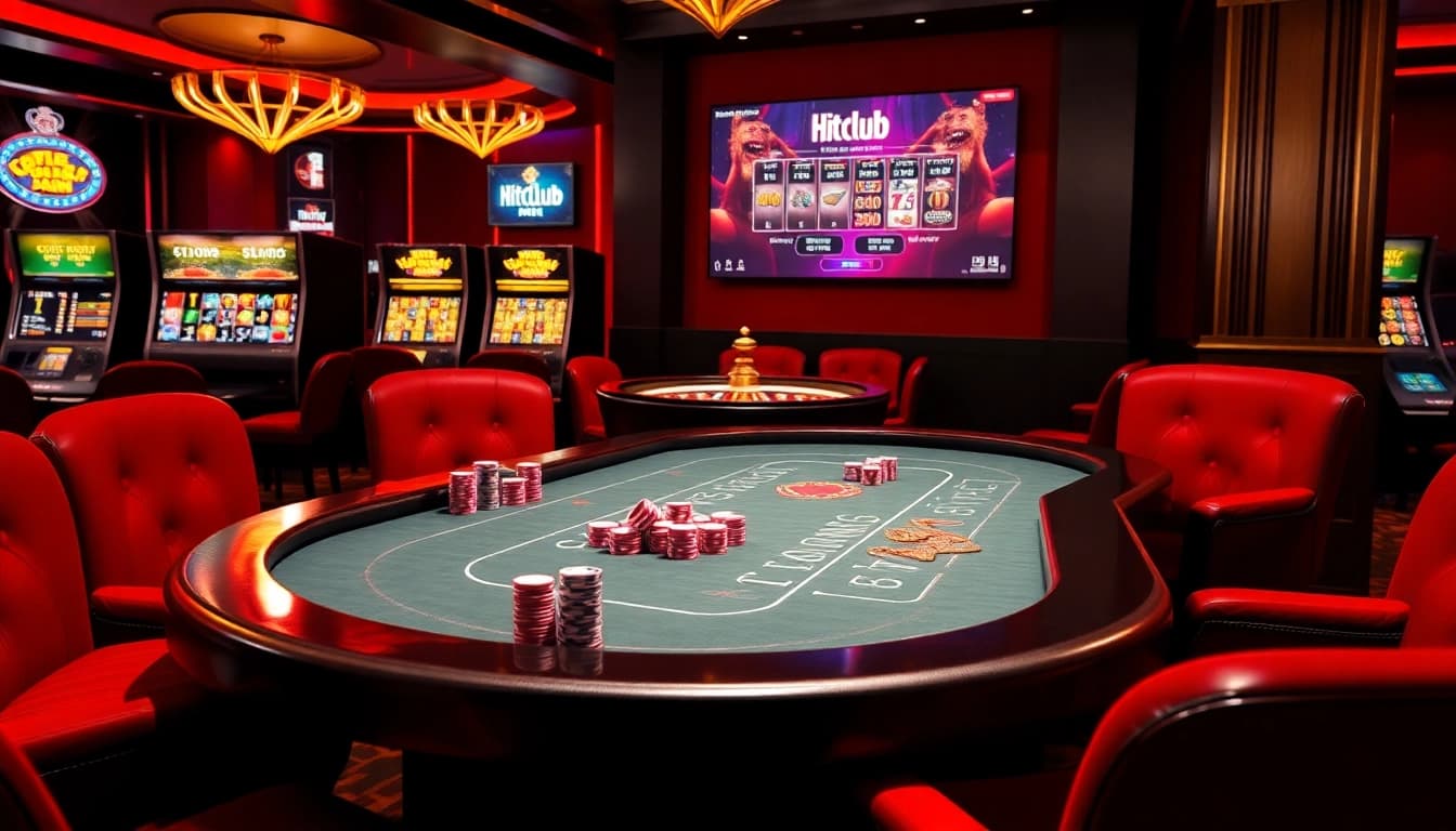 Hitclub casino betting scene featuring vibrant poker chips and an inviting roulette wheel.