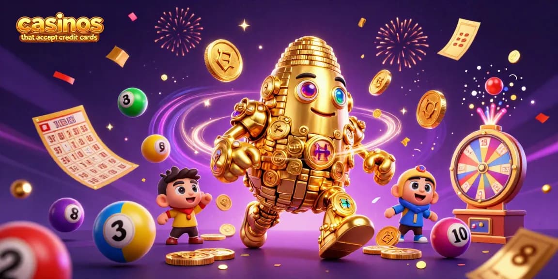 Experience the thrill at casinos that accept credit cards with vibrant elements and a golden golem.