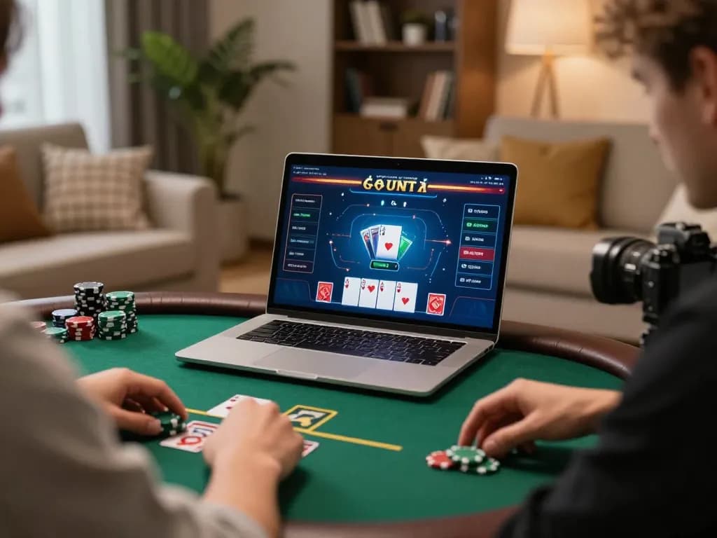 Player engaging with sunwin online poker, showing strategic gameplay during an immersive home session.