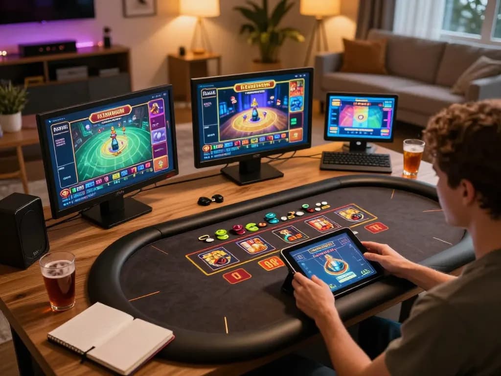 Engaging with fabet online casino gaming on a tablet at home.