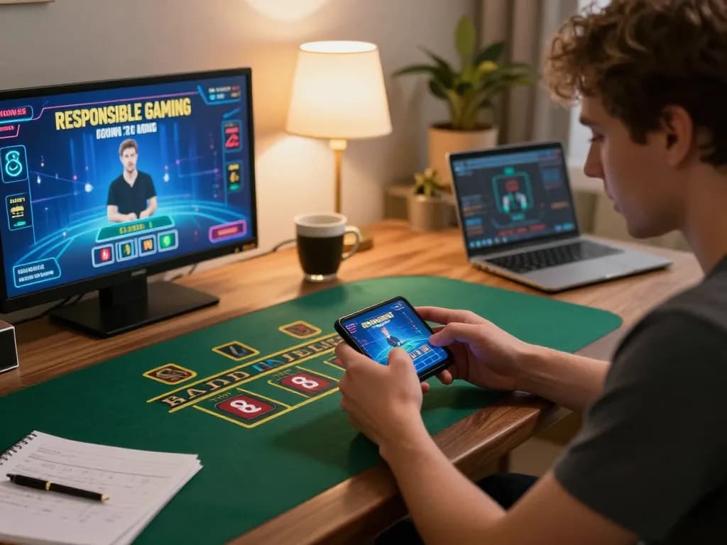 Player enjoying mobile gambling on nk88 app in cozy home setting with warm lighting