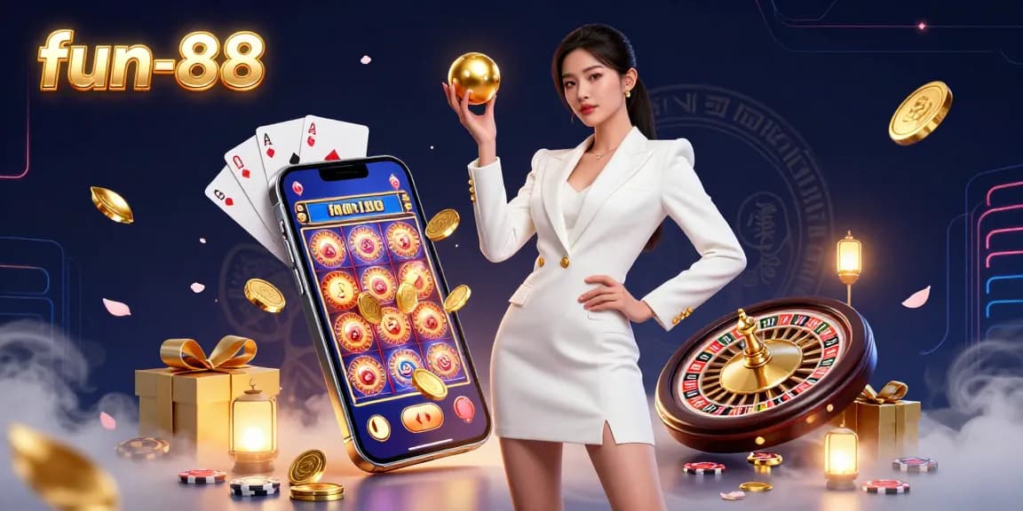 Experience the thrill of fun-88 with dazzling slots and roulette in a vibrant casino scene.