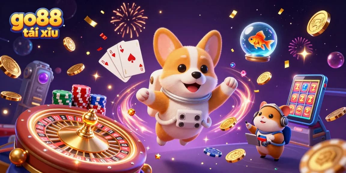 Experience thrilling go88 tài xỉu action with playful characters in a vibrant space casino setting.