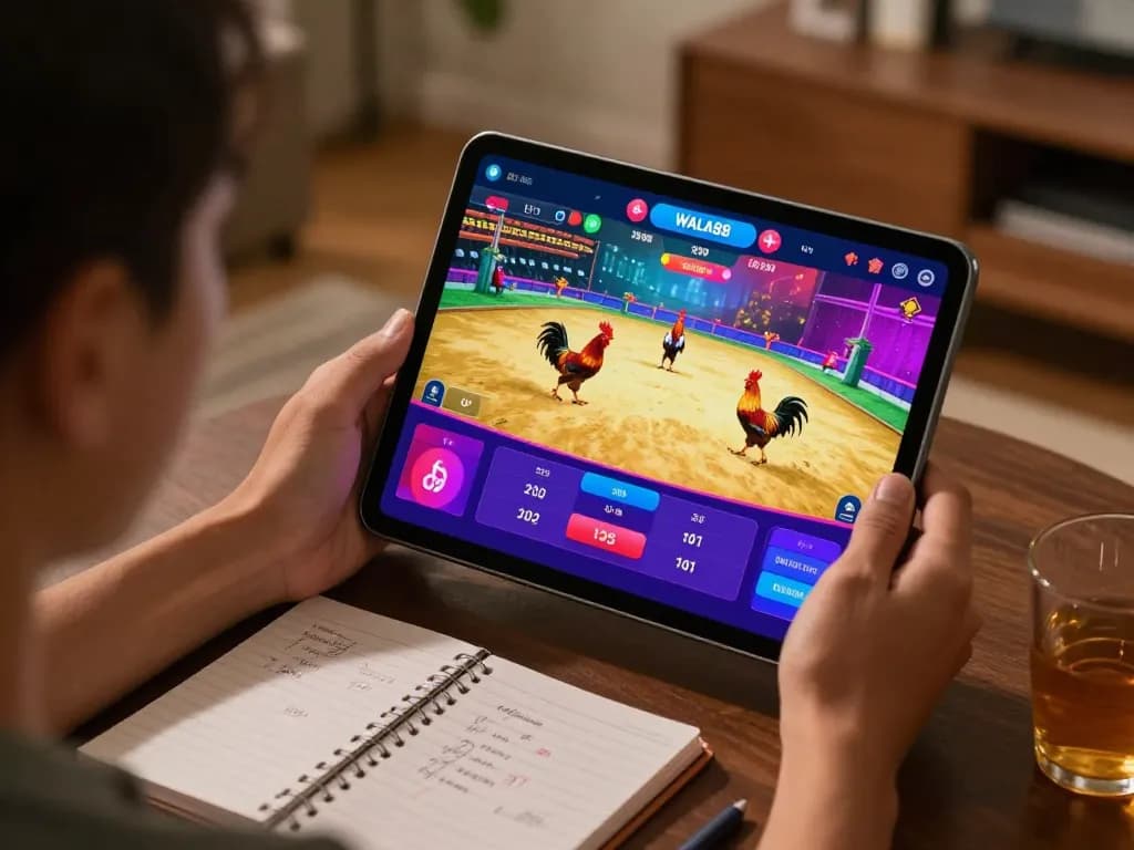Player engaging in exciting live betting on WALA88, showcasing the immersive cockfighting interface.