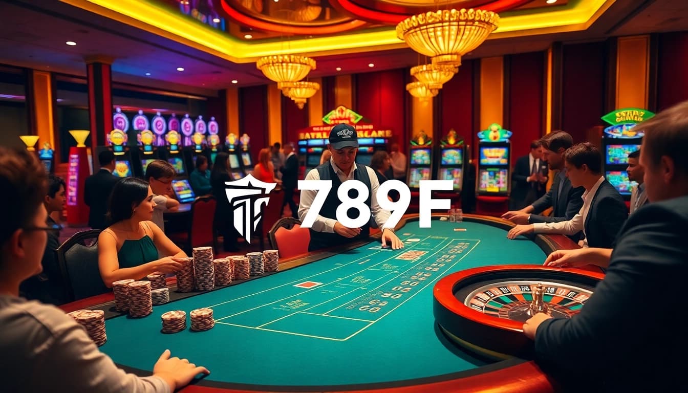 Exciting gaming at 789F casino with vibrant slot machines and professional dealers.