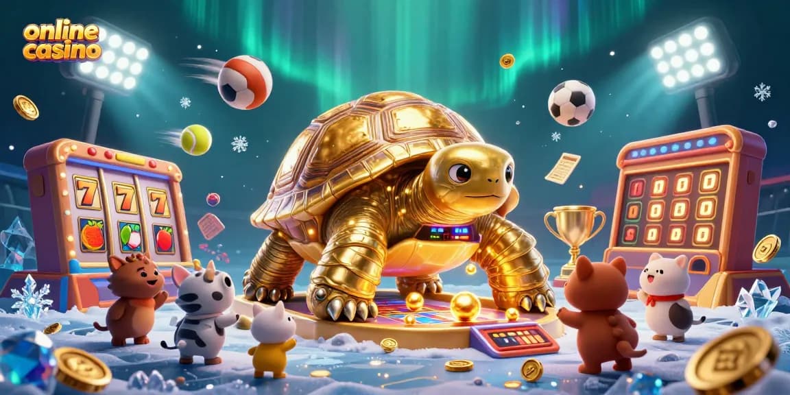 Engage with the excitement of an online casino through vibrant 3D illustration of games and fun elements.