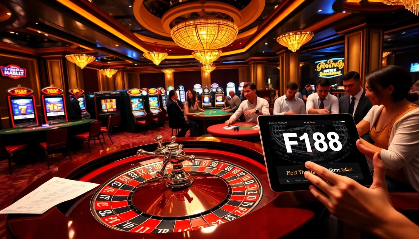 Experience the excitement of F168 with eager players at a luxurious casino table.