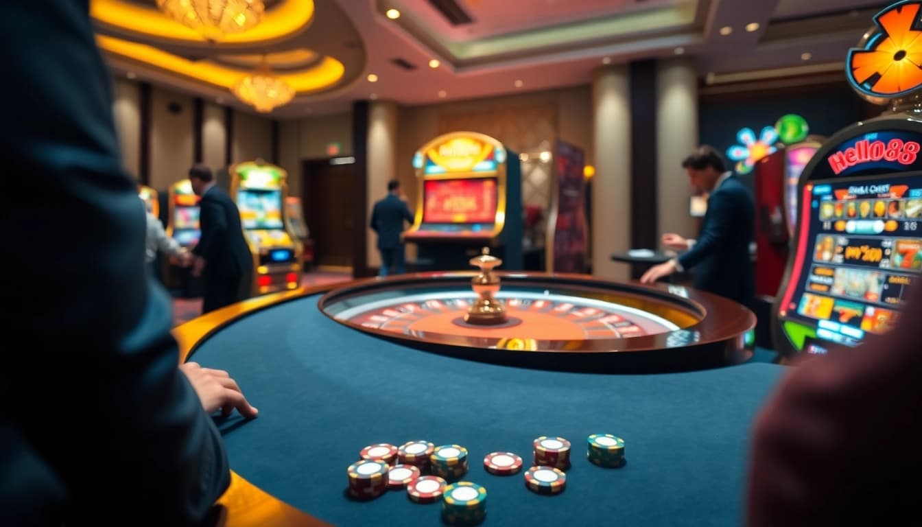 Gamble with confidence at https://hello88app.com/ showcasing vibrant casino scenes and thrilling gameplay.