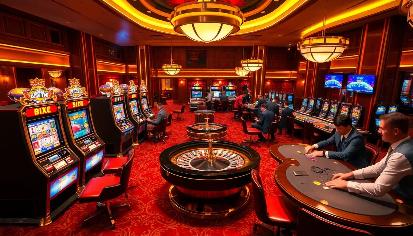 Experience the thrill of winning at Lucky88, with vibrant slot machines and poker tables.