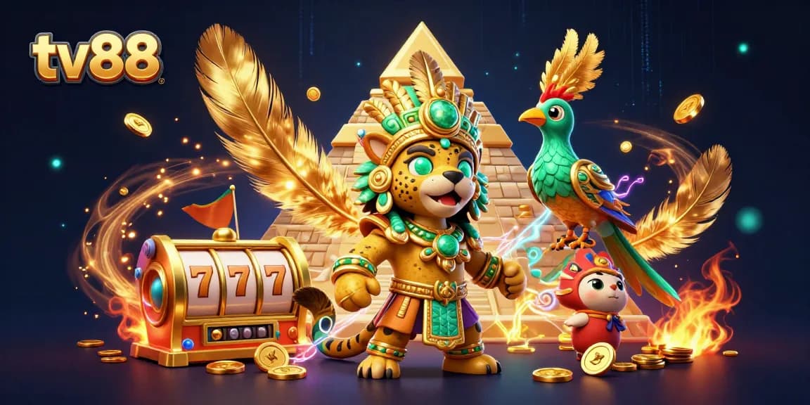 Experience thrilling gameplay at tv88 featuring a vibrant Mayan jaguar priest and golden slot reels.