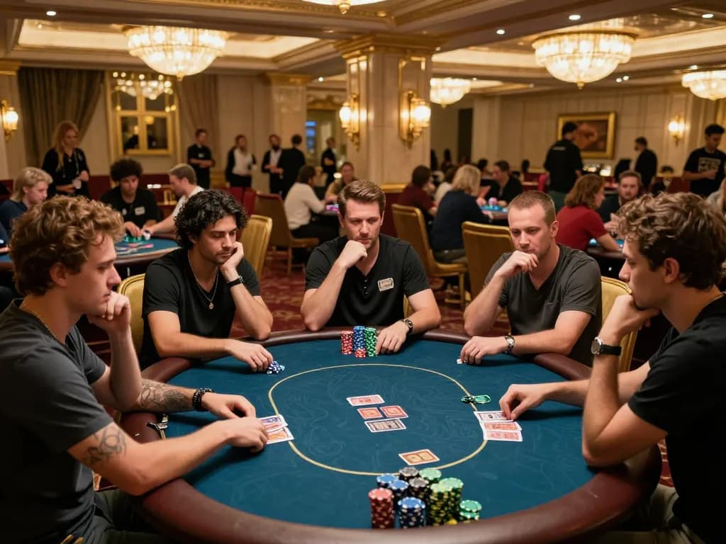 Players in the hit club engaged in a vibrant poker game, showcasing high-stakes tension and strategic gameplay.