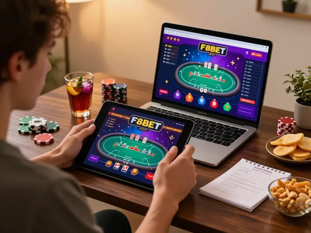 Experience thrilling gameplay on F8BET while enjoying a cozy home setting with a tablet.