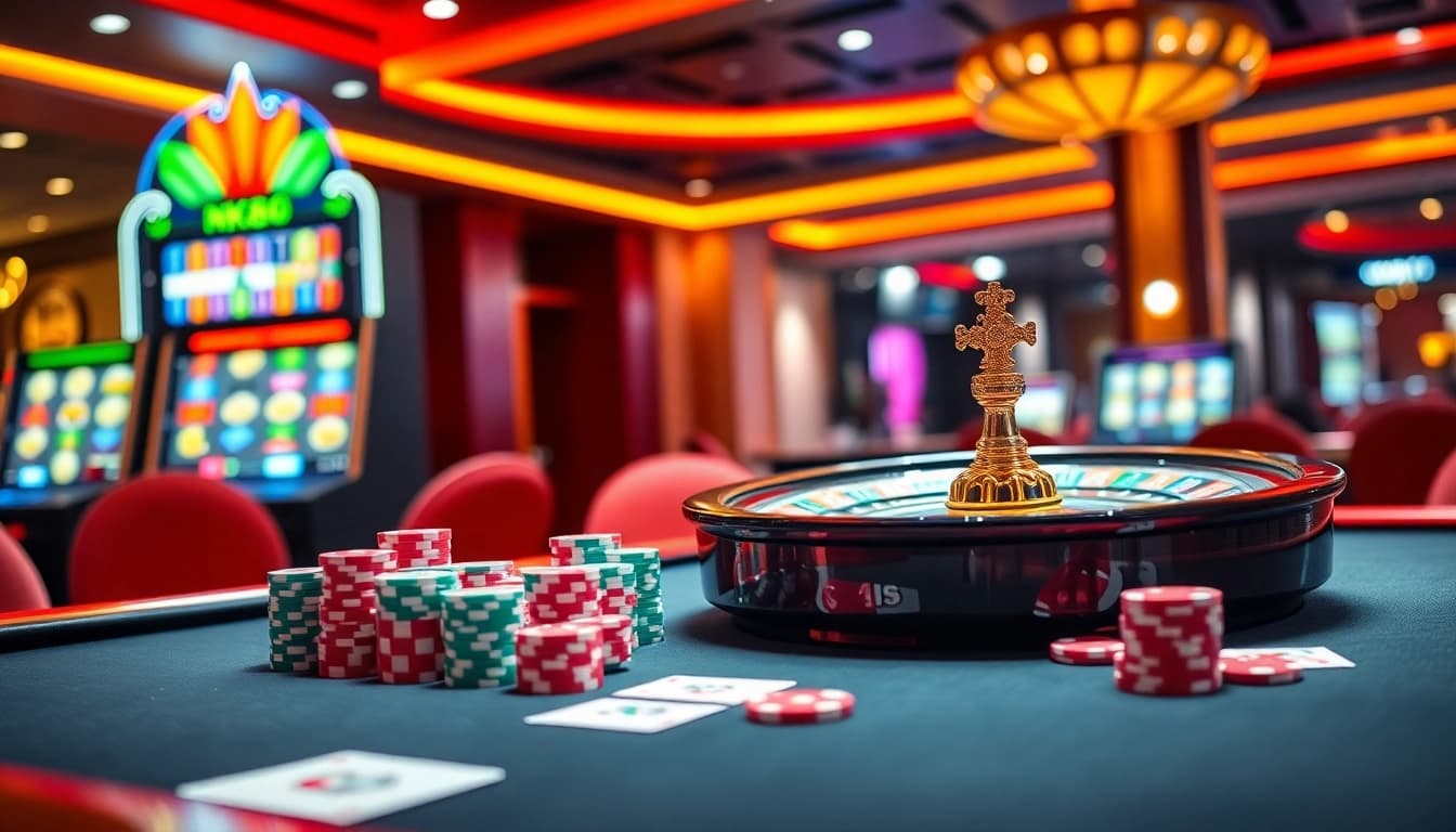 Experience the thrill of NK88 gaming with vibrant casino elements and an inviting atmosphere.