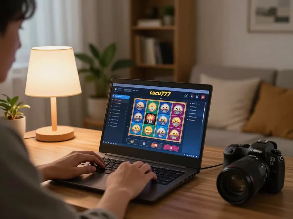 Catch the excitement of playing cucu777 slots during a cozy home gaming session with friends.