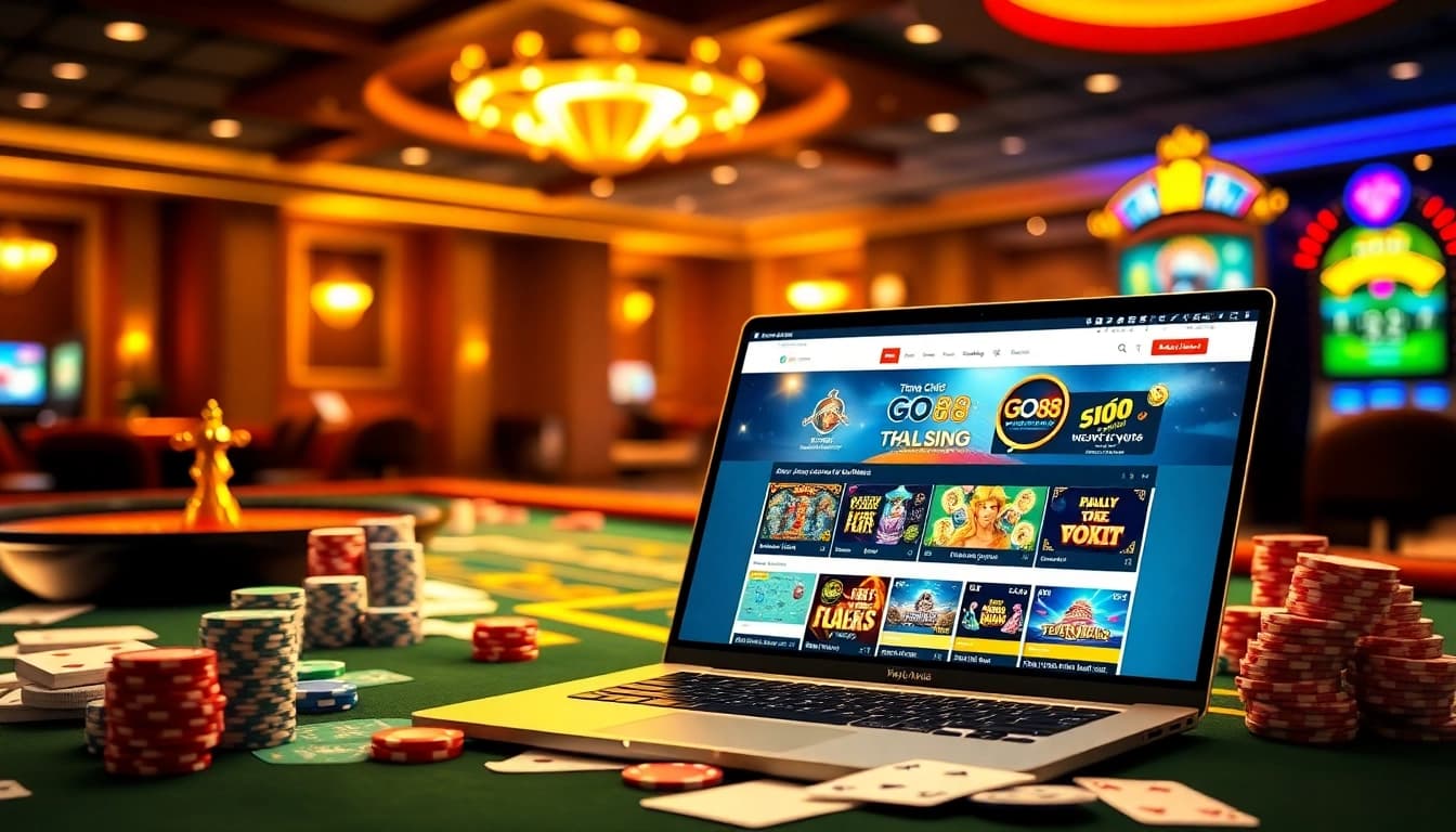 Winning experience on Trang Chủ GO88 with vibrant casino elements, poker chips, and cards.