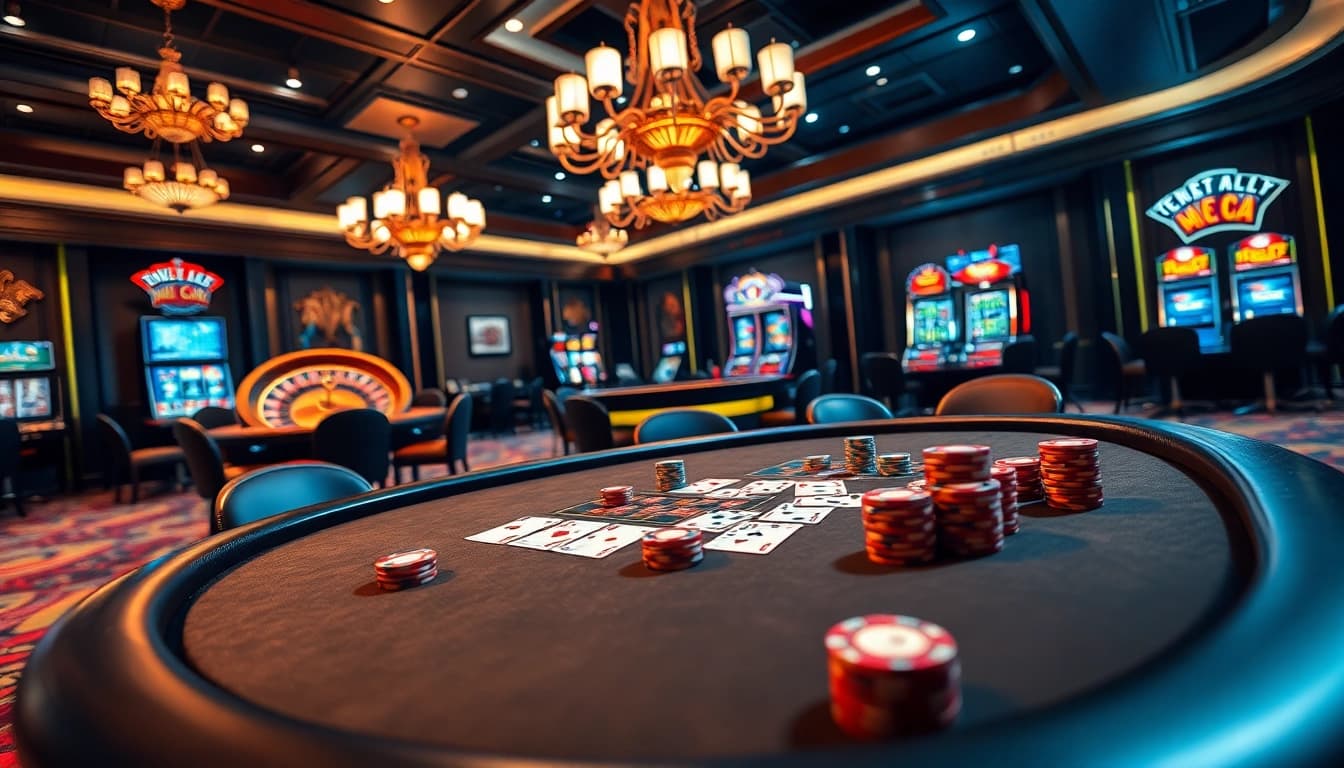 Action-packed scene at Nhà cái MV66 casino with poker and roulette excitement.