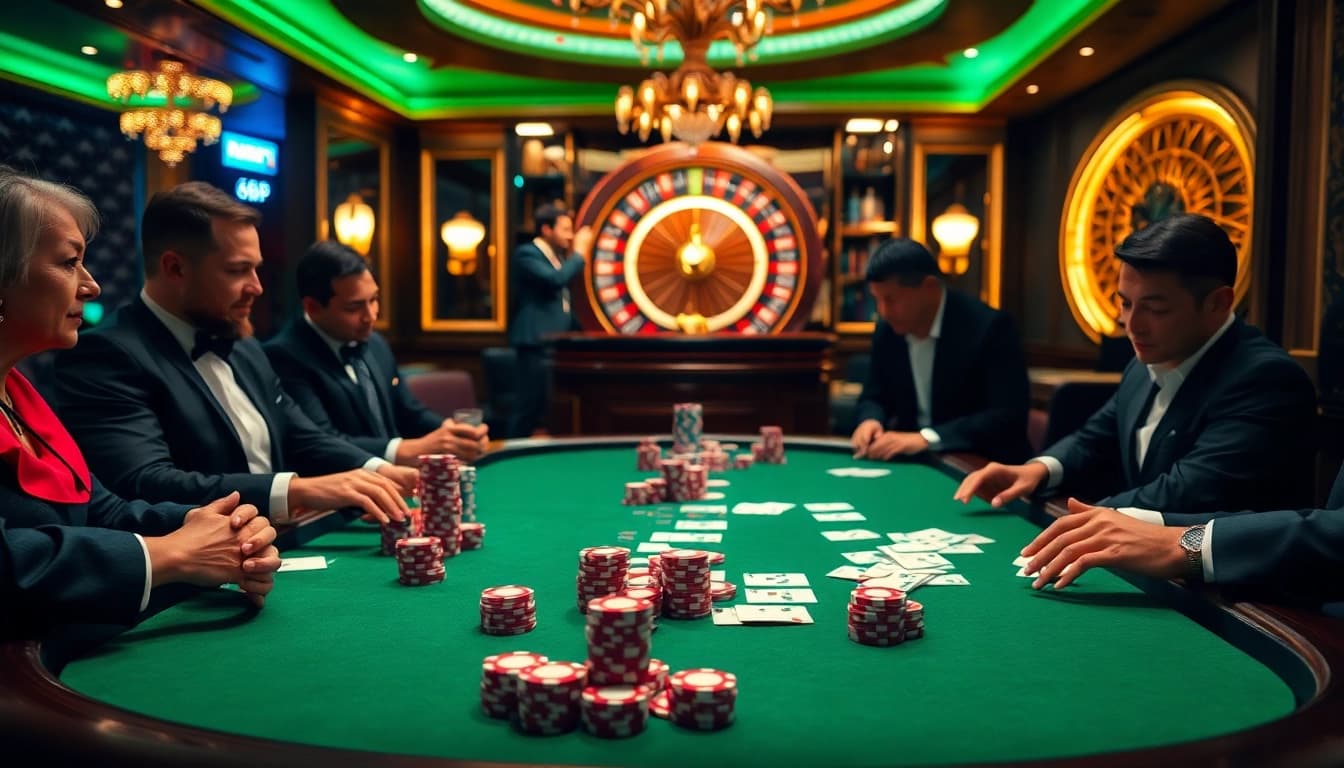 Experience the thrill of Đăng Ký Nhà Cái 68VIP at a stunning poker table illuminated with excitement.