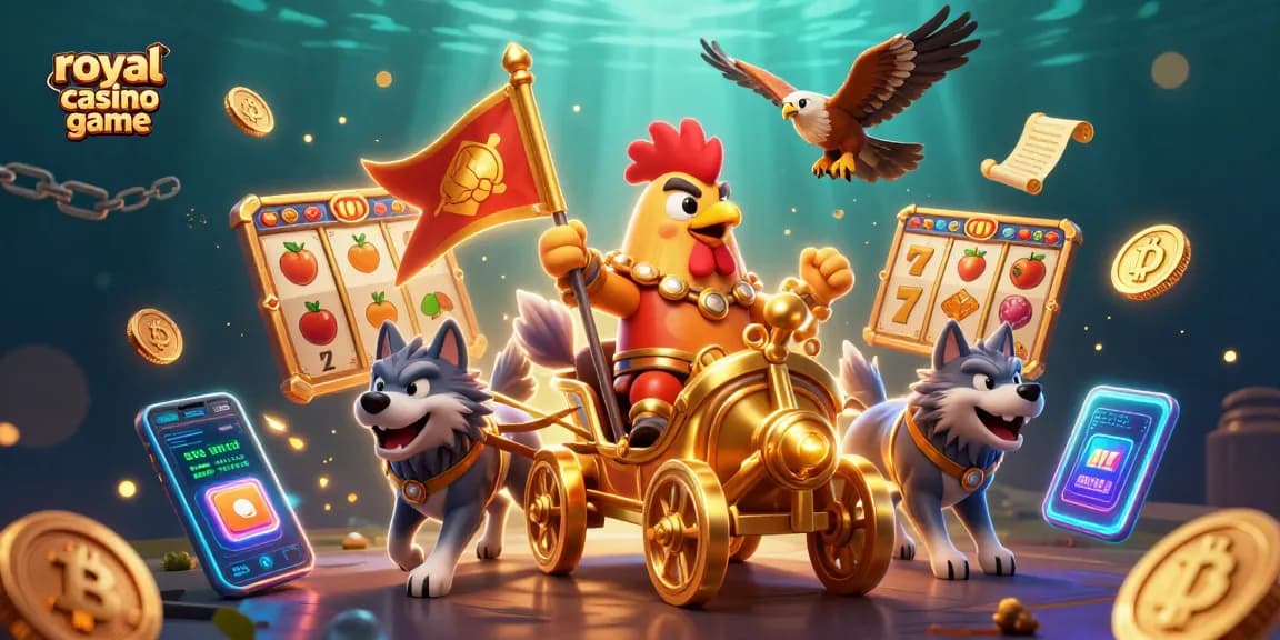 Engage in action-packed gameplay with royal casino game featuring vibrant slot reels and dynamic characters.