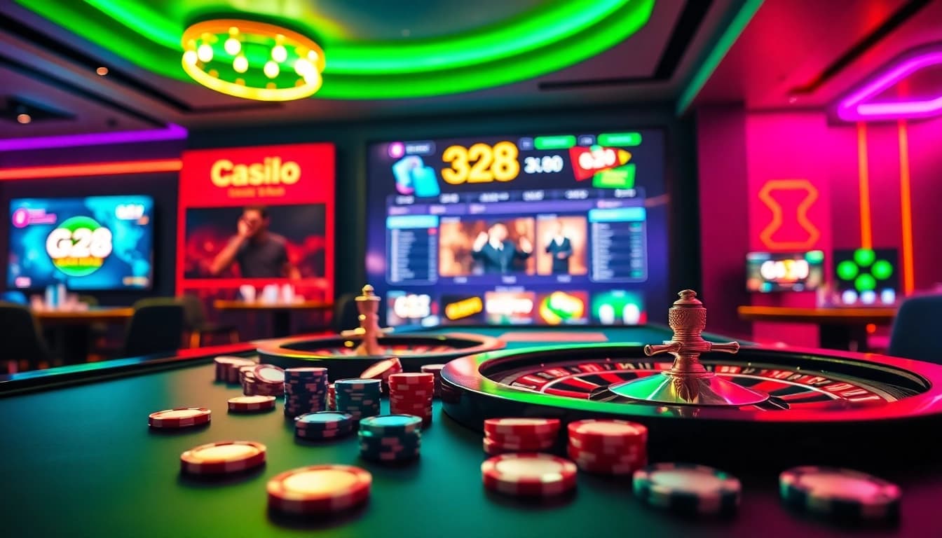 Exciting gambling scene featuring casino elements and the website interface https://g28.tech/ prominently displayed.